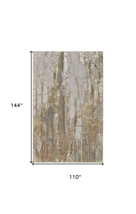 9' x 12' Abstract Power Loom Area Rug - Ivory Gray And Brown