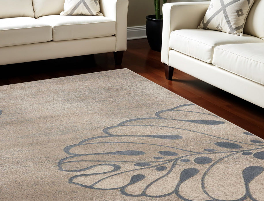 8' X 11' Floral Non Skid Area Rug - Beige And Gray