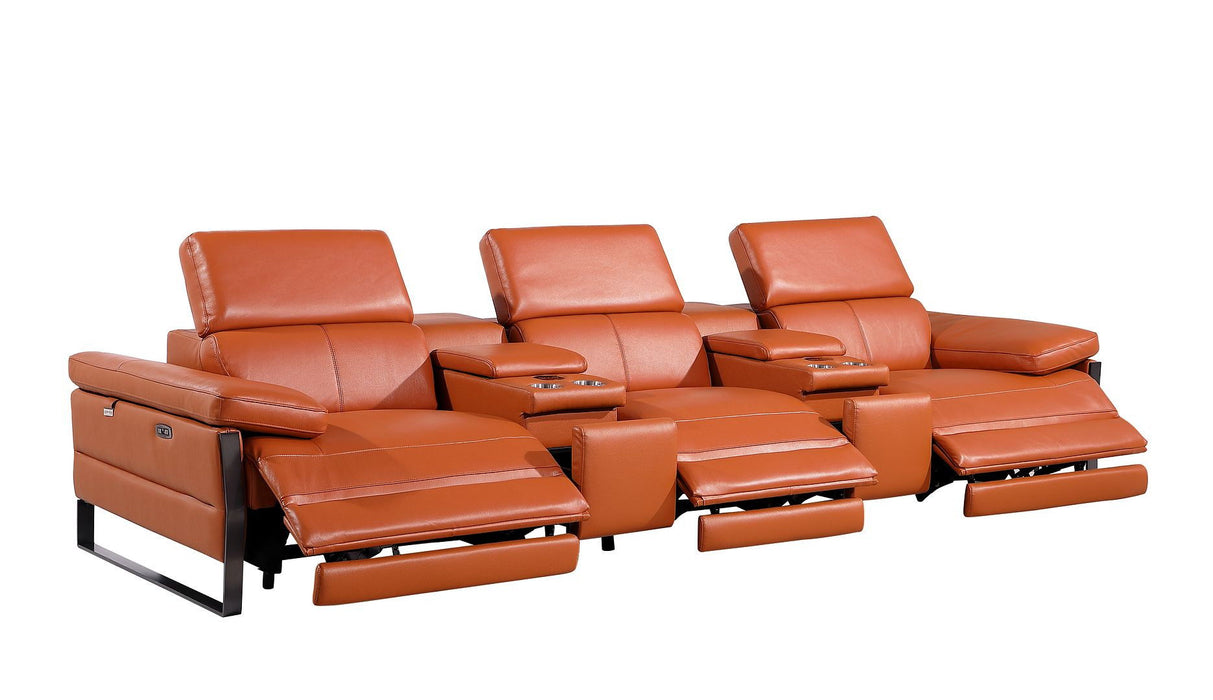 Top Grain Leather Reclining Metal USB Sofa (720346) - Camel