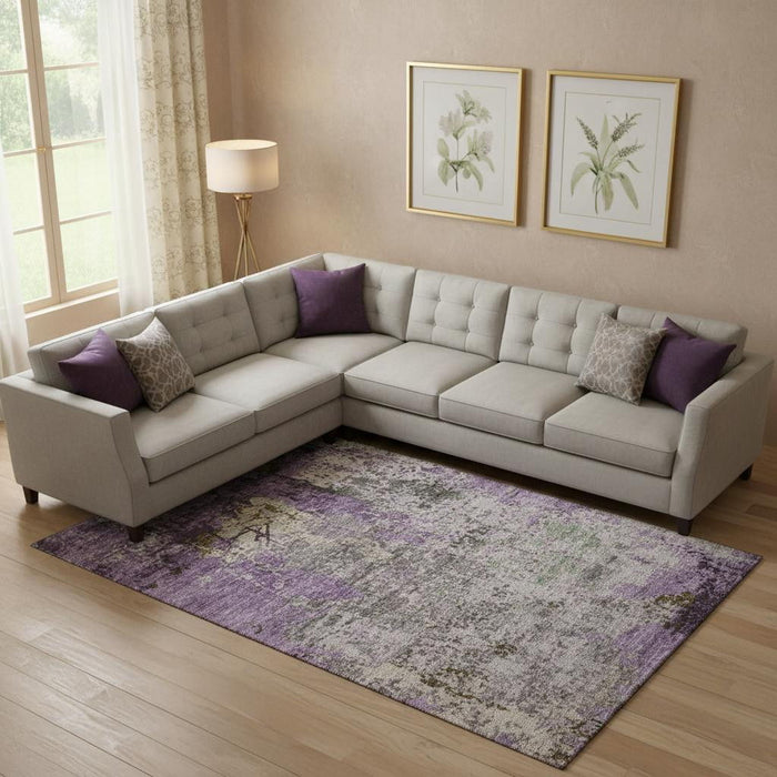 10' X 14' Abstract Washable Area Rug With UV Protection (707821) - Lavender / Gray / Ivory