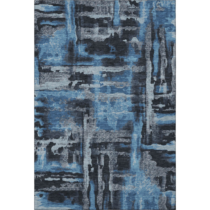 10' X 14' Abstract Washable Area Rug With UV Protection (714619) - Black / Blue