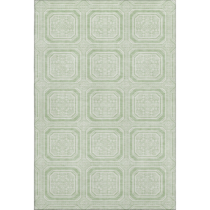10' X 14' Geometric Washable Area Rug With UV Protection (693810) - Mint Green / Ivory