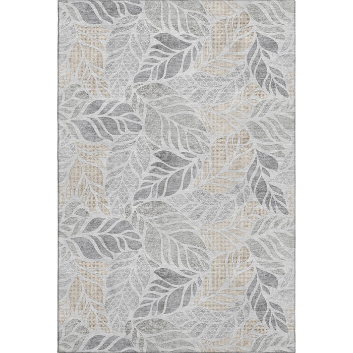 8' X 10' Tropical Botanical Distressed Washable Area Rug With UV Protection (646323) - Light Gray / Taupe / Charcoal