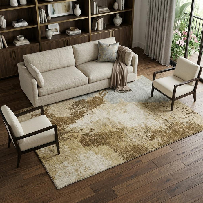 10' X 14' Abstract Washable Area Rug With UV Protection (696152) - Brown / Beige / Gray