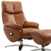 HomeRoots russet tufted genuine leather manual swivel recliner with matching ottoman, showcasing plush cushioning and classic design.