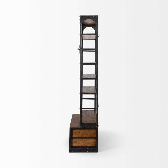 Four Tier Library Bookcase With Four Drawers - Black / Brown / Copper
