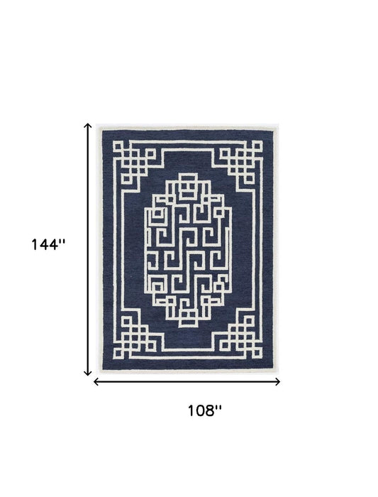 9' x 12' Wool Hand Tufted Area Rug - Blue And Ivory