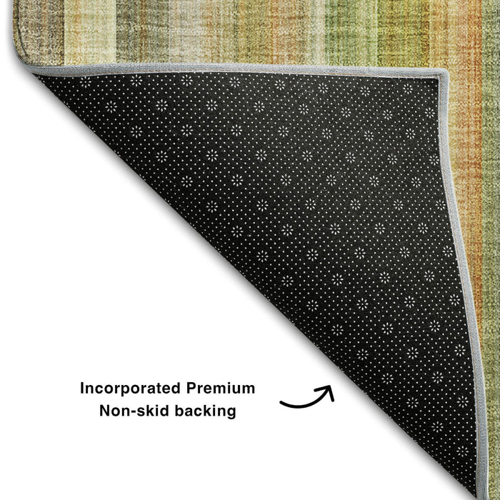10' X 14' Striped Washable Area Rug With UV Protection (648394) - Khaki / Orange / Beige