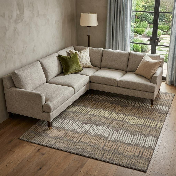 10' X 14' Striped Washable Area Rug With UV Protection (670628) - Brown / Cream / Ivory