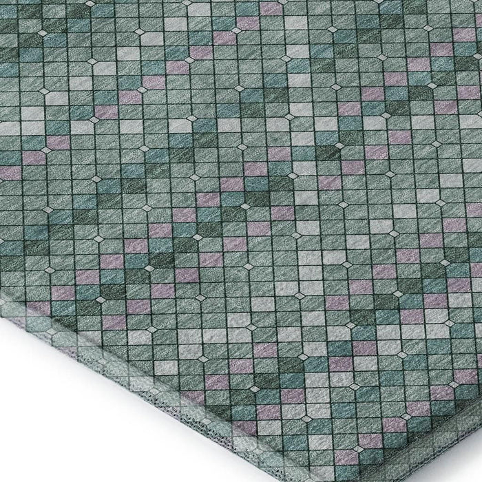 10' X 14' Geometric Washable Area Rug With UV Protection (693702) - Teal / Ivory / Lavender