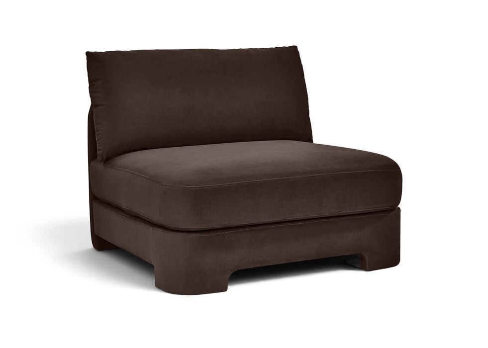 Velvet upholstered armless chair by Meridian Furniture, Hammond performance fabric stationay chair with sleek, modern design.