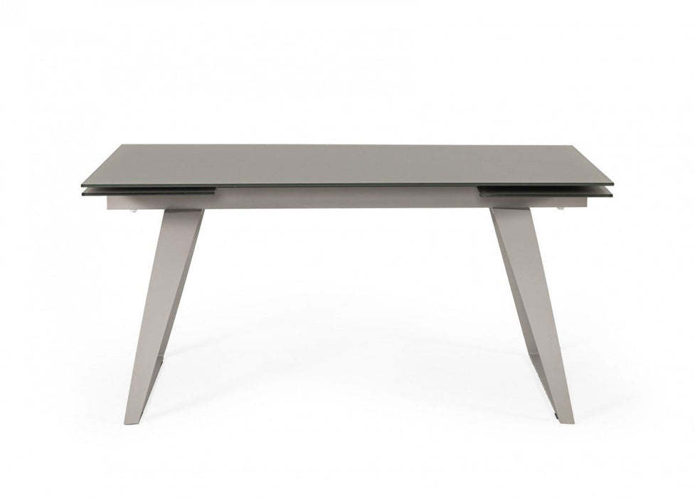 94" Glass And Metal Self-Storing Leaf Sled Base Dining Table - Gray