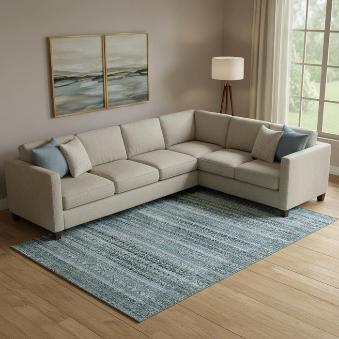 10' X 14' Striped Washable Area Rug With UV Protection (717809) - Sage / Blue