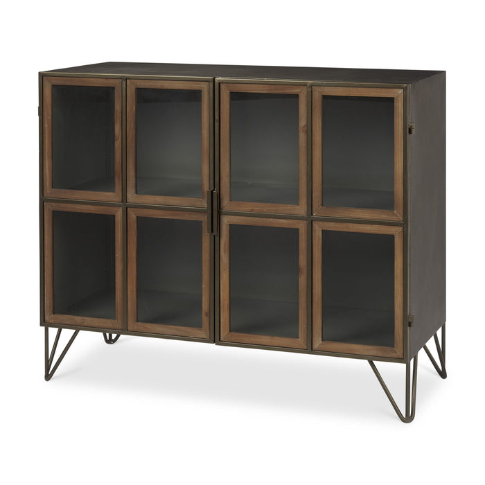 37" Metal And Solid Wood Accent Cabinet With Two Doors - Brass