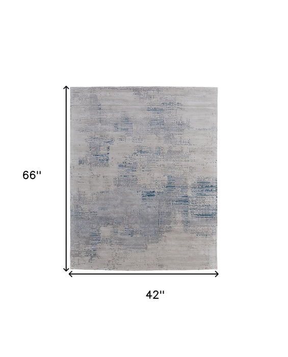 4' x 6' Abstract Hand Tufted Area Rug - Gray Taupe And Blue