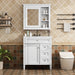 Giga bathroom vanity with top sink, two doors, three drawers, freestanding set, and mirror cabinet in modern design.