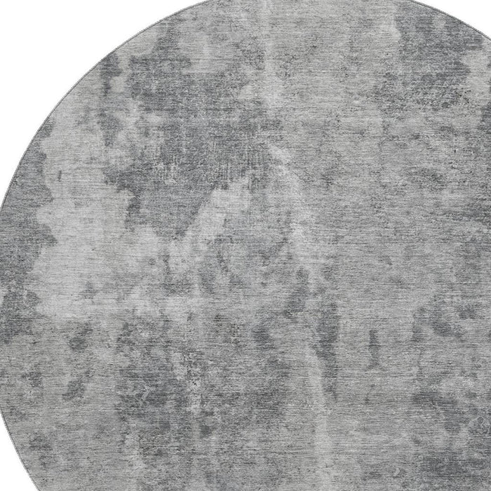 8' Abstract Washable Round Rug With UV Protection (649831) - Gray / Ivory