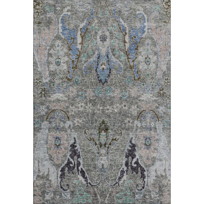 10' X 14' Floral Washable Area Rug With UV Protection (708505) - Pewter / Blue / Gray