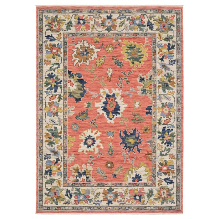 10' X 13' Oriental Area Rug With Fringe - Salmon