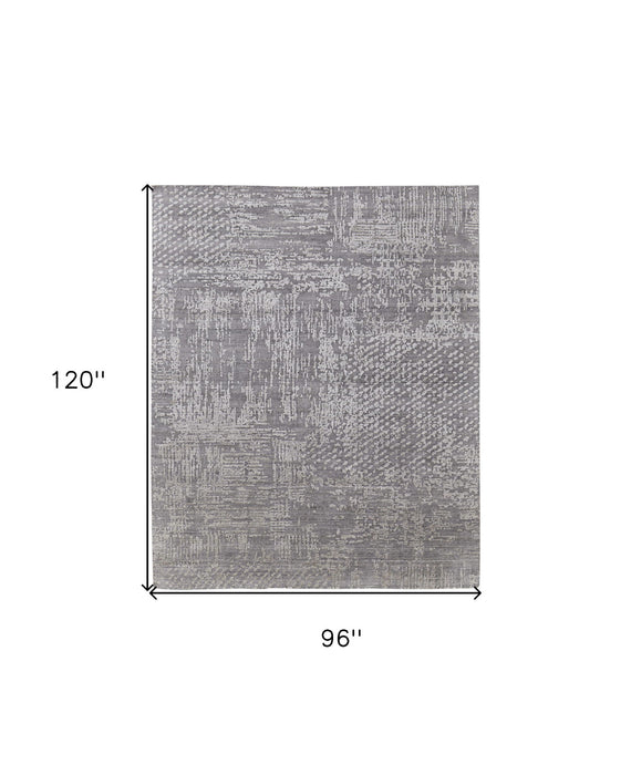 8' x 10' Abstract Hand Woven Worn Faded Area Rug - Gray And Silver