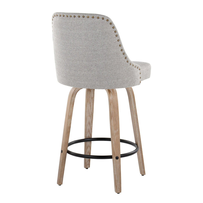 Studded - Marcel Fixed-Height Barstool (Set of 2) - Whitewashed Wood