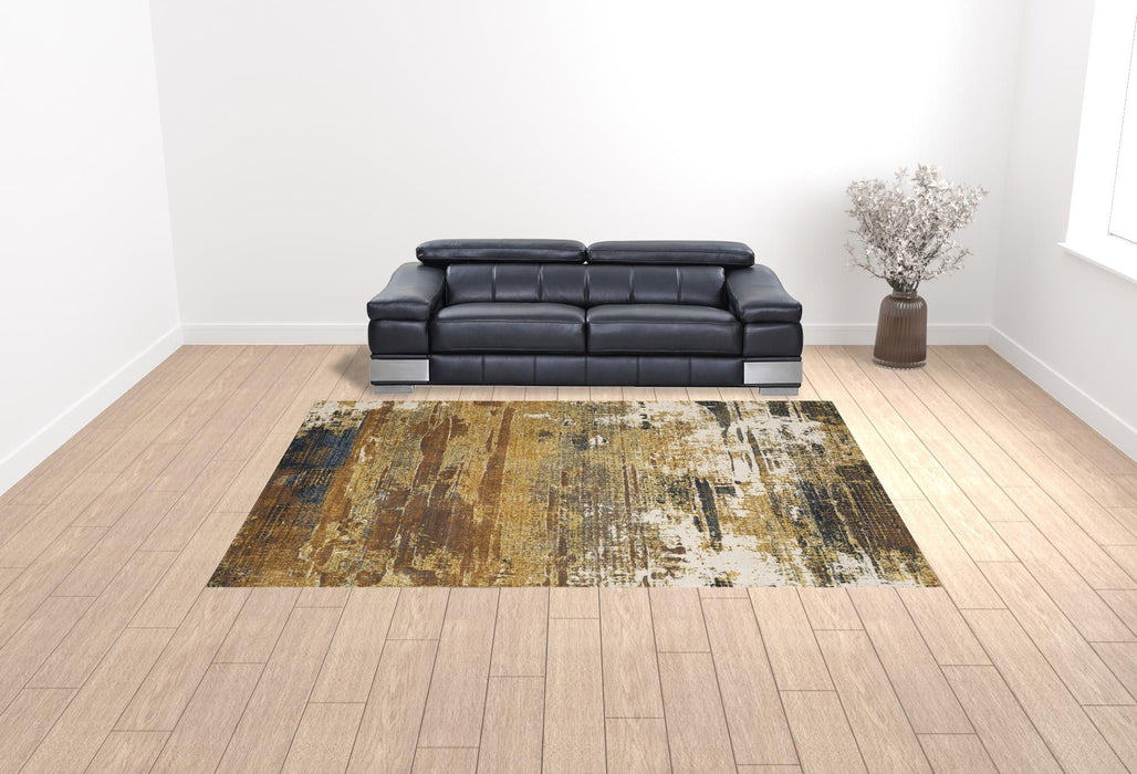10' x 13' Abstract Power Loom Stain Resistant Area Rug - Gold Brown Rust Gray Blue And Beige