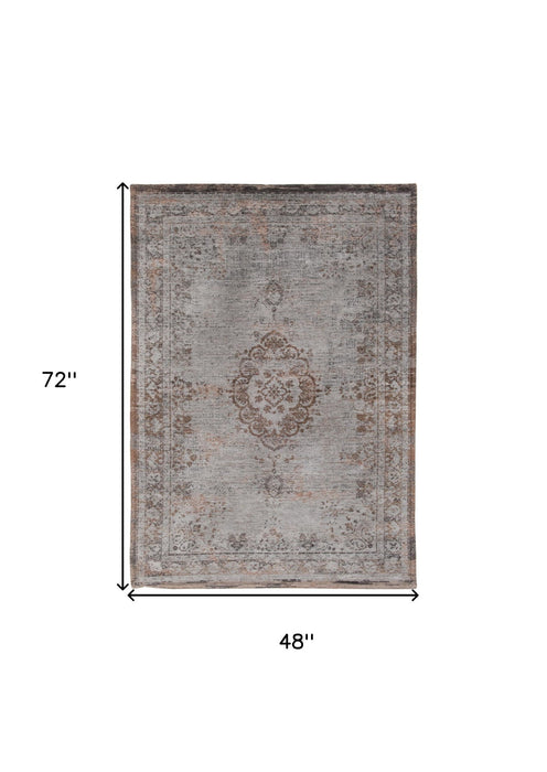 5' x 7' Medallion Non Skid Area Rug - Gray And Beige