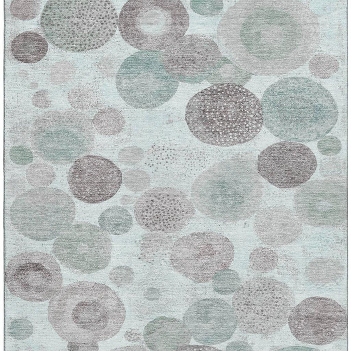 10' X 14' Geometric Washable Area Rug With UV Protection (707317) - Mint Green / Gray / Silver