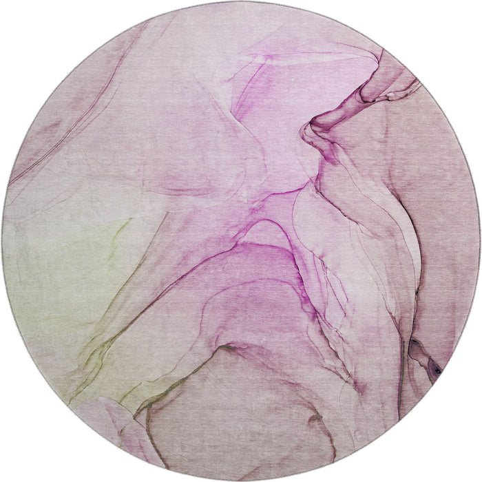 8' Abstract Washable Round Rug With UV Protection (646641) - Pink / Ivory
