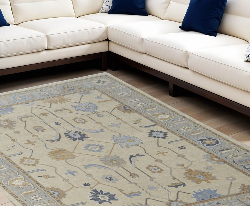 6' X 9' Wool Floral Hand Knotted Area Rug With Fringe - Gray