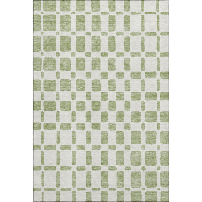 10' X 14' Geometric Washable Area Rug With UV Protection (669252) - Artichoke Green / Ivory