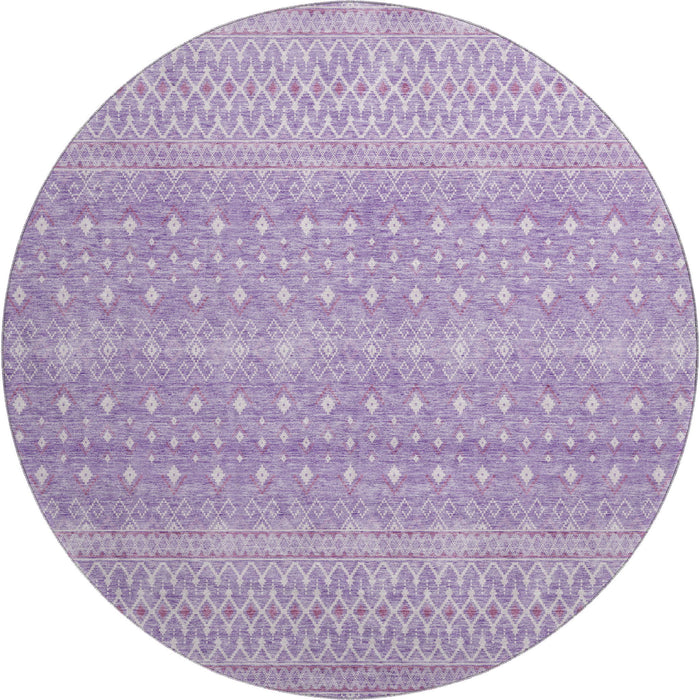 8' Tribal Washable Round Rug With UV Protection (657176) - Lavender / Ivory