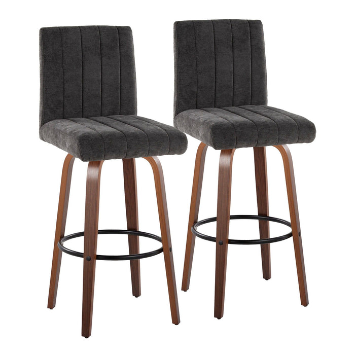 Hannah - 30" Fixed-Height Barstool With Swivel And Round Black Metal Footrest (Set of 2) - Walnut Wood