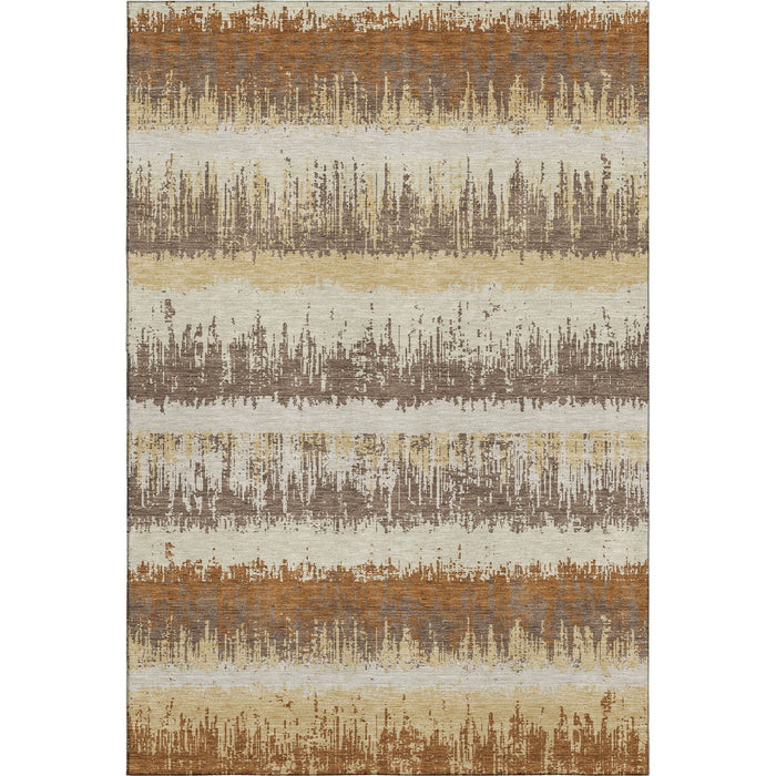 10' X 14' Striped Washable Area Rug With UV Protection (679528) - Coffee / Beige / Copper