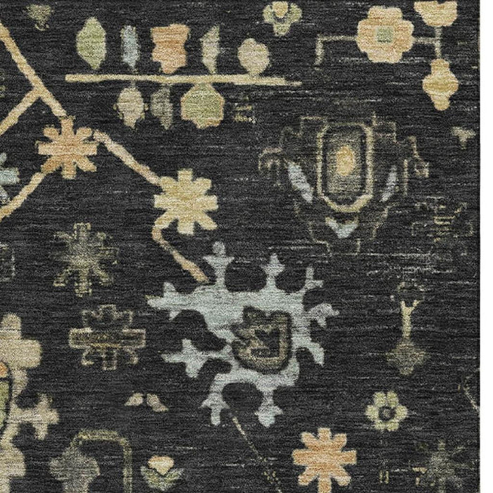 10' X 14' Floral Washable Area Rug With UV Protection (708403) - Black / Gold / Blue