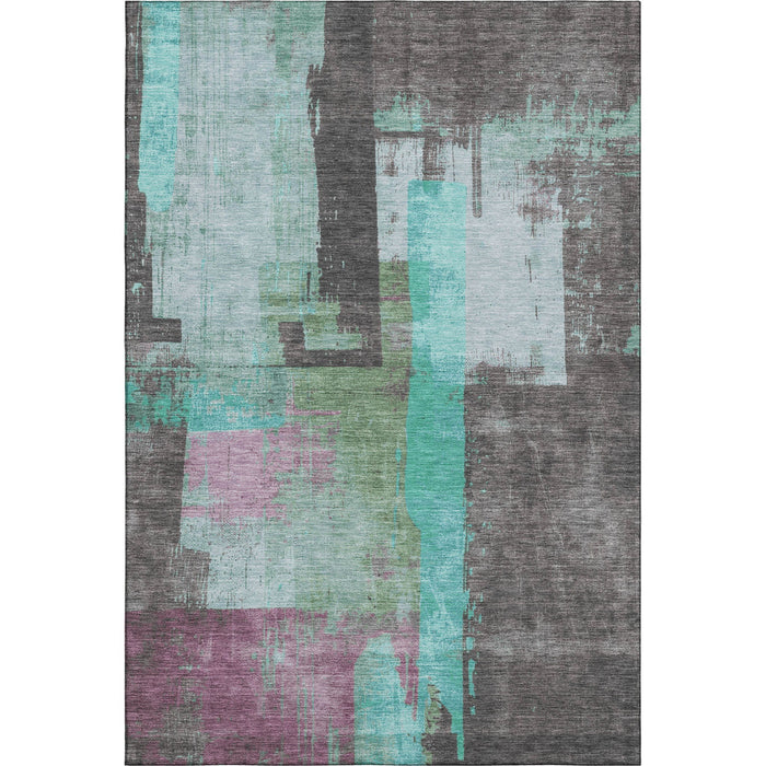 10' X 14' Abstract Washable Area Rug With UV Protection (701141) - Teal / Gray / Silver