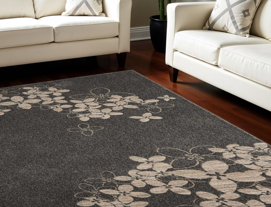 9' X 13' Floral Non Skid Area Rug - Beige And Charcoal