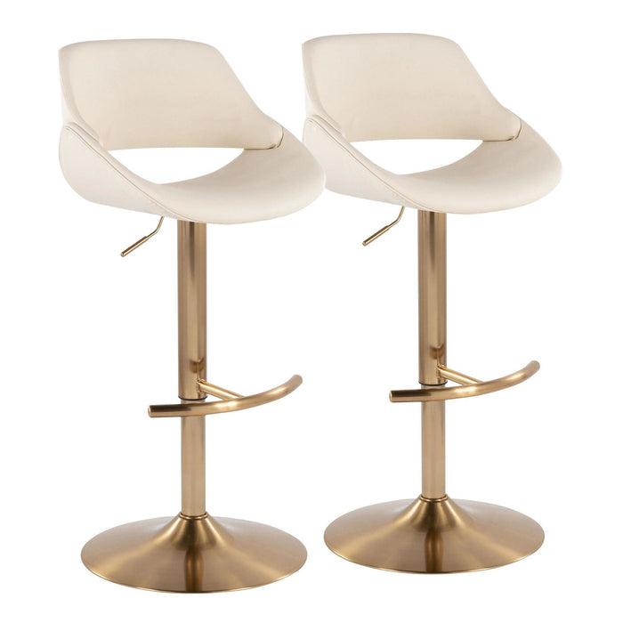 Fabrico - Adjustable Barstool With Swivel (Set of 2) - Gold Metal And Cream Faux Leather With Rounded T Footrest