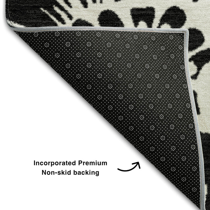 8' X 10' Floral Washable Area Rug With UV Protection (648620) - Black / Ivory