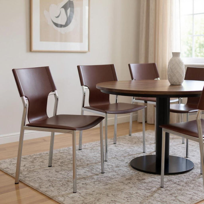 Leather Dining Side Chairs (Set of 4) - Dark Brown / Silver