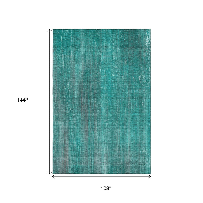 9' X 12' Striped Washable Area Rug With UV Protection (648771) - Teal / Ivory