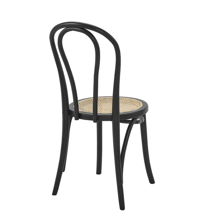 Solid Wood Rattan Curved Back Dining Side Chairs (Set of 2) - Black