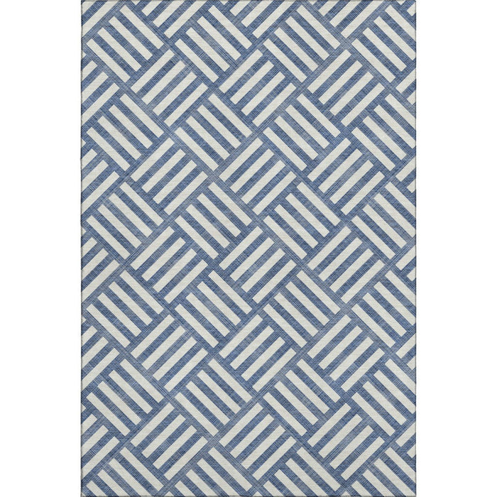 10' X 14' Geometric Washable Area Rug With UV Protection (652389) - Navy Blue / Ivory