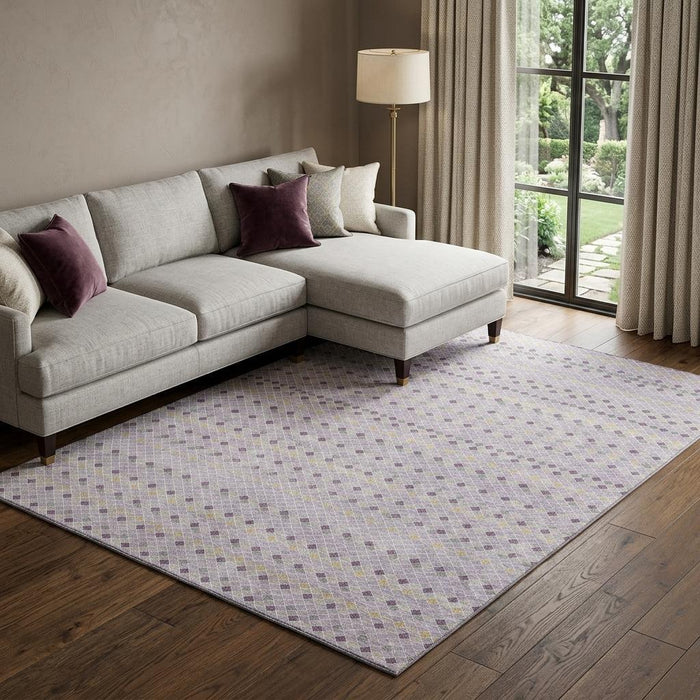 10' X 14' Striped Washable Area Rug With UV Protection (693540) - Lavender / Gold / Gray