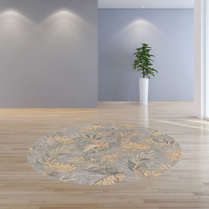 8' Hand Tufted Tropical Palms Round Indoor Area Rug - Gray