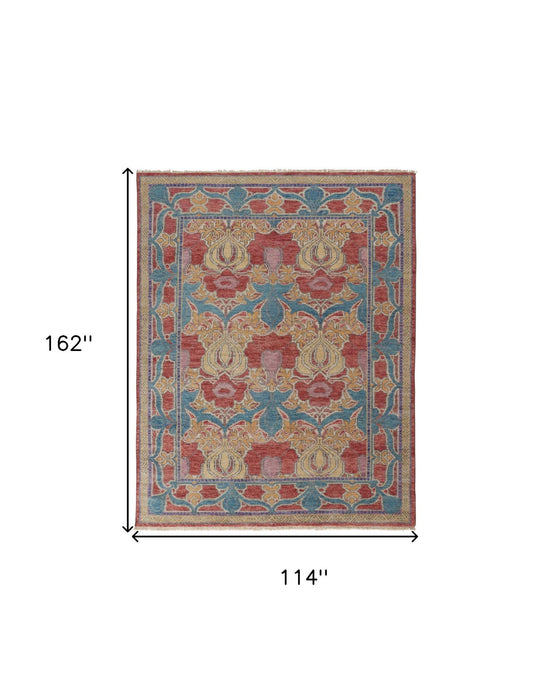 9' x 13' Wool Oriental Hand Knotted Area Rug - Blue Red And Yellow
