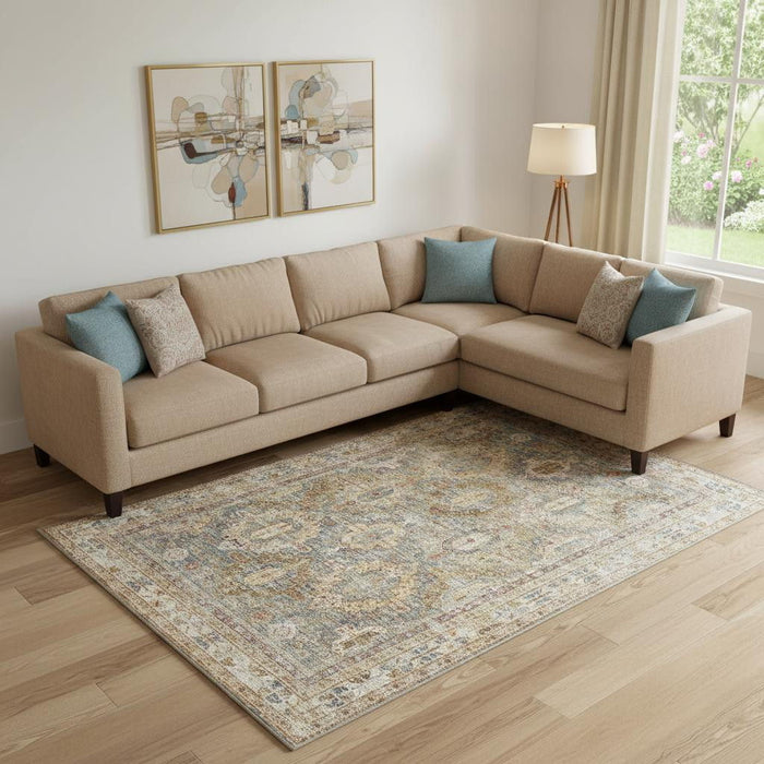 8' X 10' Geometric Distressed Area Rug (550812) - Navy Blue