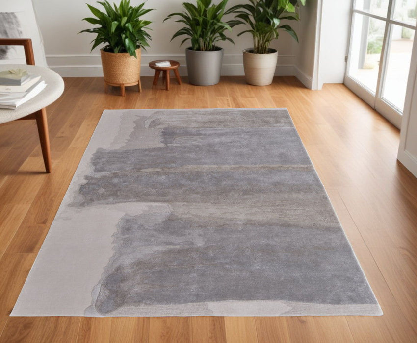 3.5' x 5.5' Abstract Hand Tufted Area Rug - Gray And Ivory