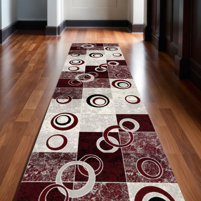 2' X 30' Geometric Area Rug (610135) - Red / Gray