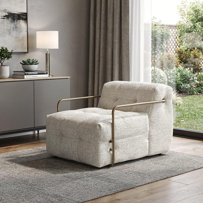 Chenille Metal Lounge Chair - Beige / Gold
